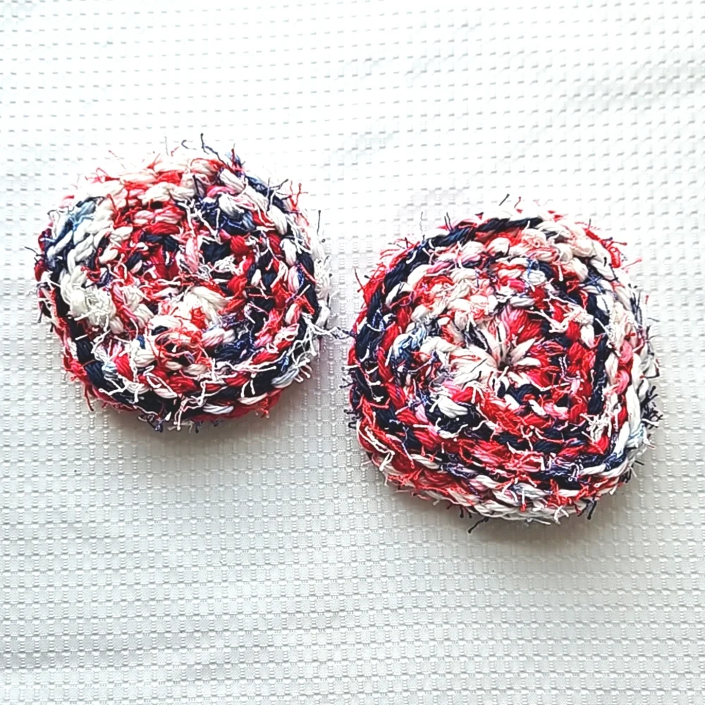 Eco-Friendly Variegated Yarn Kitchen Scrubber Set of 2 Red White Blue